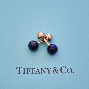 RARE Vintage Tiffany & Co 14k Yellow Gold Barbell Cufflinks with Lapis Lazuli